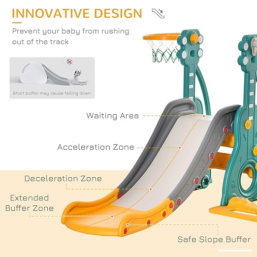 Qaba 4 in 1 Toddler Swing and Slide Set, Kids Slide for Aged 1.5-3 with Climber, Ultra-Safety, Basketball Hoop, Baby Playground Set, Fun Indoor/Outdoor Playset Exercise Toy