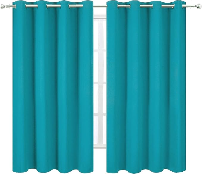 LEMOMO Teal/Turquoise Kids Blackout Bedroom Curtains/52 x 63 Inch/Set of 2 Panels Thermal Insulated Living Room Curtains
