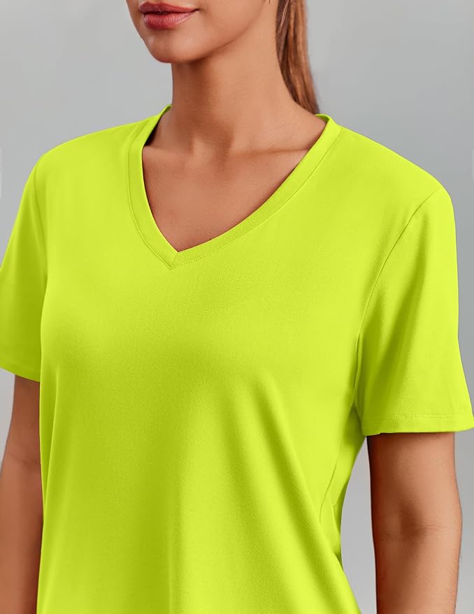PINSPARK Soft Workout Tops for Women Short Sleeve V Neck Moisture Wicking UPF 50+ Sun Protection Quick Dry Gym Shirts