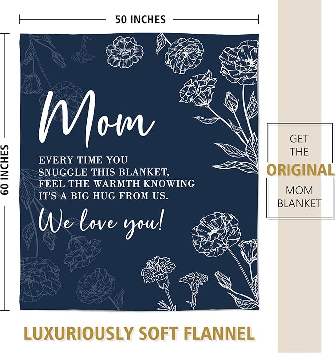 GiltGlimmer Mom Birthday Gifts, Mom Floral Blanket Blue, 60" x 50" | Gifts for Moms from Daughter Son, We Love You Present for Mother Mommy Christmas Mothers Day