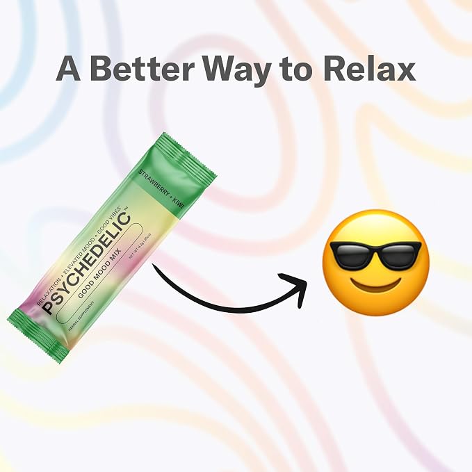 Psychedelic Water Calming Kava Drink Mix - Kava kava Flavored Drink Mix - Easy Open Single-Serving - Flavored Kava - Mucuna Pruriens - Stevia - Adaptogen Mocktails - 14 Sticks - Strawberry Kiwi