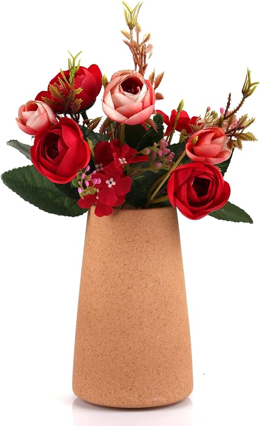 Simple Vase for Flowers Plants, Matte Vases for Modern Table Shelf Home Decor Wedding Boho Decor, 6" H Frosted Elegant Ceramic Vase for Pampas Grass Fluffy Stem Bouquet Lavender Flowers (Brown, 1)