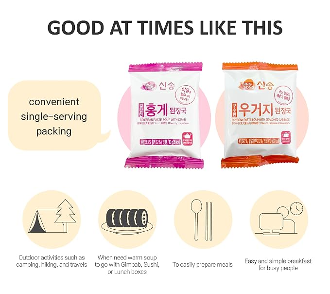 Korean Instant Cabbage & Red Crab Soybean Freeze-Dried Soup 10 packs (Cabbage Block 5 Pack + Red Crab Block 5 Pack) 3.53 oz (100g)