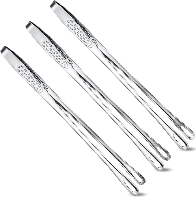 Geiserailie 3 Pcs 11 Inches Korean BBQ Tongs Stainless Steel Kitchen Tweezers Grill for Cooking Hot Pot Food Yakiniku Clamp Tool for Salad, Fish, Steak, Barbecue, Buffet, Meat