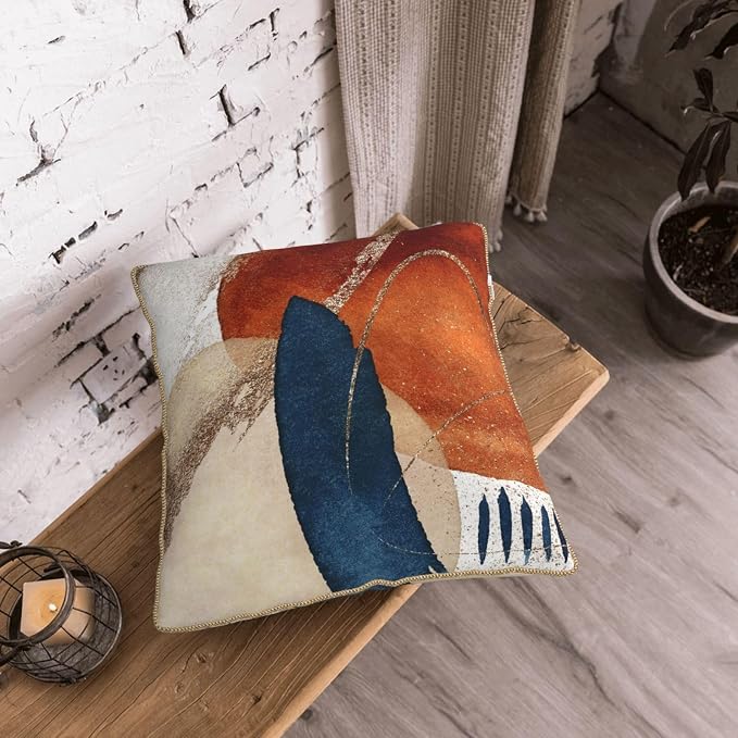 Navy Blue Burnt Orange Velvet Pillow Covers 20x20 Inch Boho Geometric Mid Century Throw Pillows for Couch Farmhouse Cushion Covers Pillowcase Modern Abstract Pillow Cases For Sofa Bed Outdoor Decor