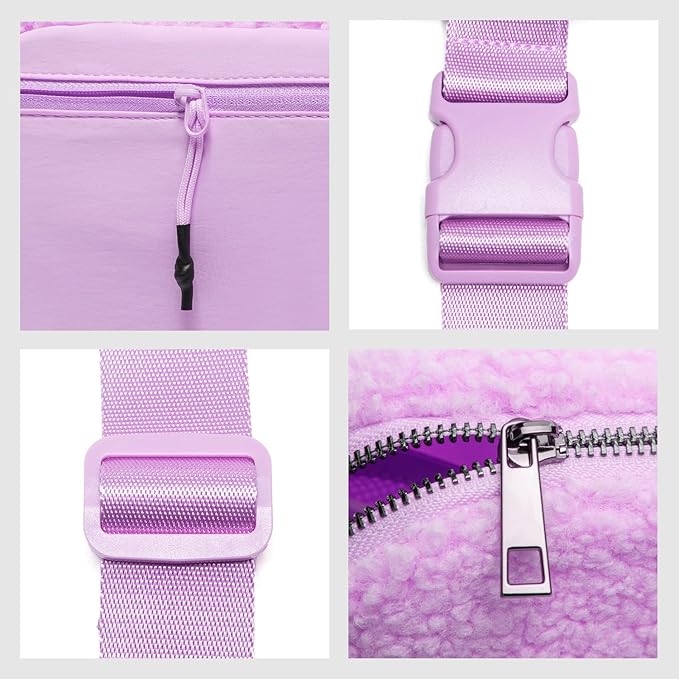 Gitus Fleece Belt Bag Sherpa Fanny Pack Crossbody Bags for Women Fashion Waist Packs with Adjustable Strap for Gym Travel Hiking Running Trending Gifts for Teen Girls Women Men (Lavender)