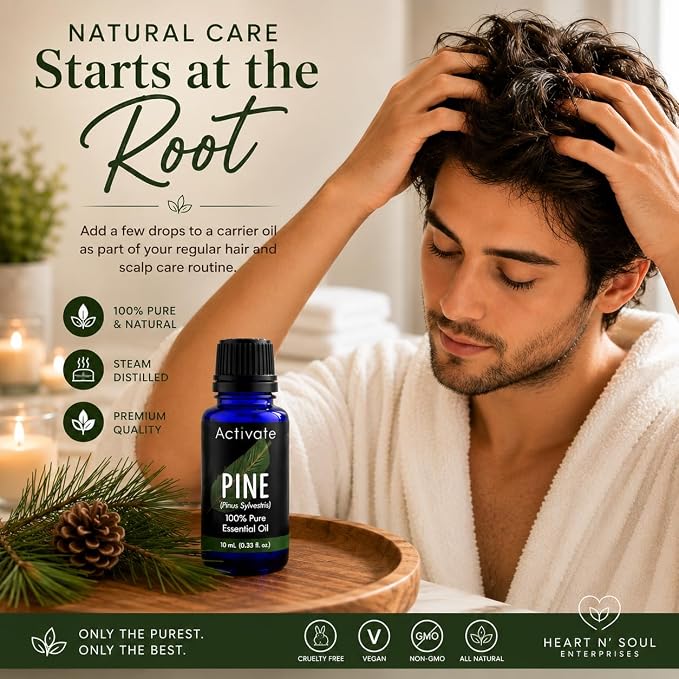 Activate Pine Essential Oil, 100% Pure & Undiluted, Steam Distilled Pine Needle Oil (Pinus Sylvestris), Aromatherapy Diffuser Oil, Massage, Hair & Scalp Care, DIY Soap & Candle Making, 10mL