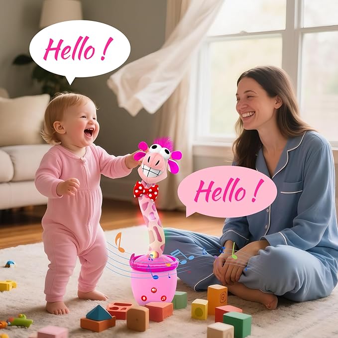 Talking Dancing Giraffe Toy,Interactive LED Repeat Record Singing Wriggle Mimicking Girls Boys Toddler Toys,Fun Baby Stocking Stuffers for Kids 2025 Best Christmas Novelty Gifts 120 Song Pink