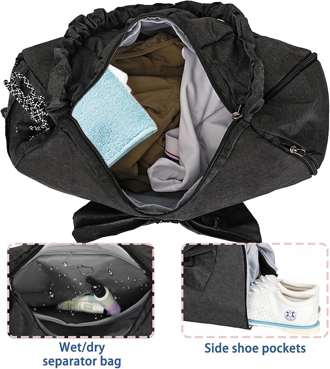 LARIPOP Yoga Bag for Women, Gym Duffel Bag with Shoe Compartment, Wet Dry Separate Pocket, Adjustable Yoga Mat Holder, Travel Weekender Carry On Overnight Bag
