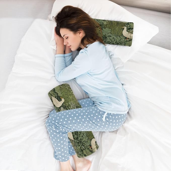 Duck Grass Neck Roll Pillow Bolster Round Health Memory Foam Long Cervical Cylinder Pillows with Removable Washable Cover for Body Bed Legs Back Yoga