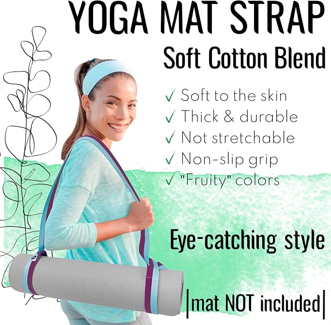 TECEUM Yoga Mat Strap – Extra Soft & Thick Cotton Carrier for All Mats | Adjustable Skin-friendly & Non-Slip Mat Holder Sling in 30+ Colors [Mat Not Included]