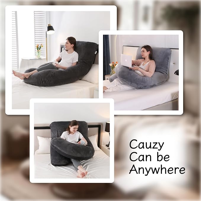 ALLOPERA 57 Inch Pregnancy Pillow for Sleeping, Full Body Support Pillow with Removable Washable Cover for Maternity Comfort, Black Grey Velvet Cover