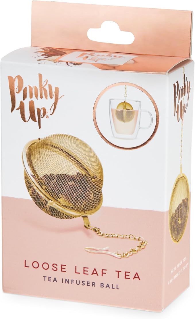 Pinky Up Gold Metal Ball Tea Infusers for Loose Tea - Stainless Steel Mesh Tea Diffuser, Gold Strainer Tea Steeper, Tea Accessories - Set of 1, Gold