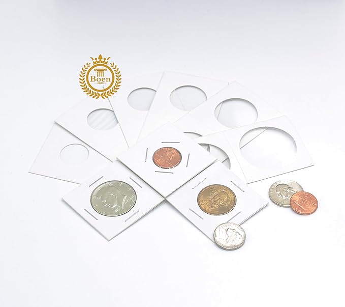 Boen 300PCS Coin Flips in 6 Sizes Cardboard Coin Holders for Colletors 2x2 inch Coin Cardboard Coin Flips for Coin Collection (Coin Flips 6-300)