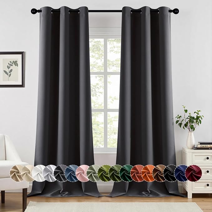 MIULEE Blackout Curtains for Bedroom 2 Panels 40 x 96 Inch Long Dark Grey | Thermal Insulated, Living Room Darkening Grommet Drapes, Noise Reducing, Light Blocking Window Treatments