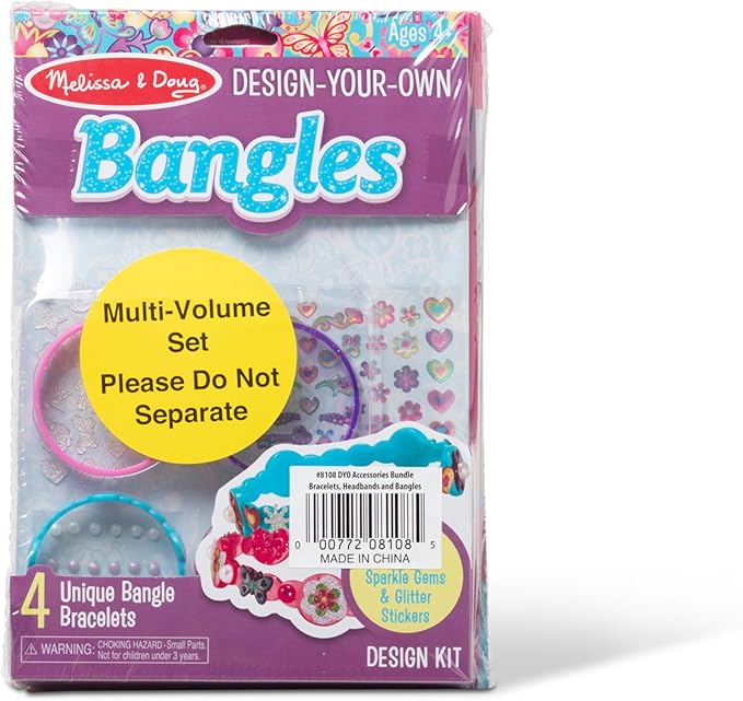 Melissa & Doug Design-Your-Own Jewelry-Making Kits - Bangles, Headbands, and Bracelets DIY Jewelry, Decorate with Stickers, Bracelet and Headband Crafting Set for Kids Ages 4+