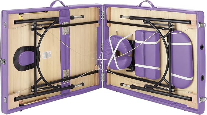 Saloniture Professional Portable Lightweight Tri-Fold Massage Table with Aluminum Legs - Includes Headrest, Face Cradle, Armrests and Carrying Case, Lavender