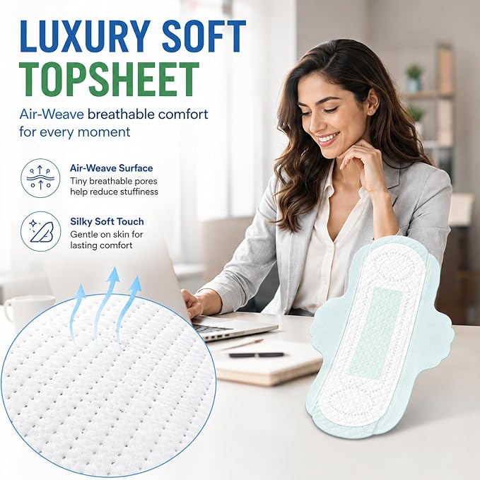 BST Mint Fresh Pads for Women, Breathable Thin Sanitary Napkins with Wings, Odor Control, Moderate Absorbency, Feminine Care, Active Lifestyle Use（Regular, 32 Count, Packaging May Vary