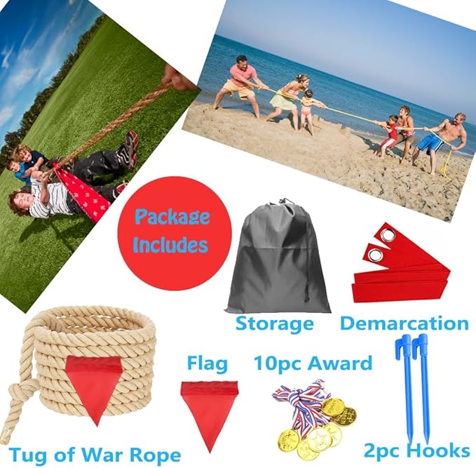 40 Feet Tug of War Rope for Kids and Adults, Outdoor Games Summer Outdoors Yard Backyard Camping Lawn for Field Day Family Reunion Birthday Party Team Building Activities Carnival Games-Beige