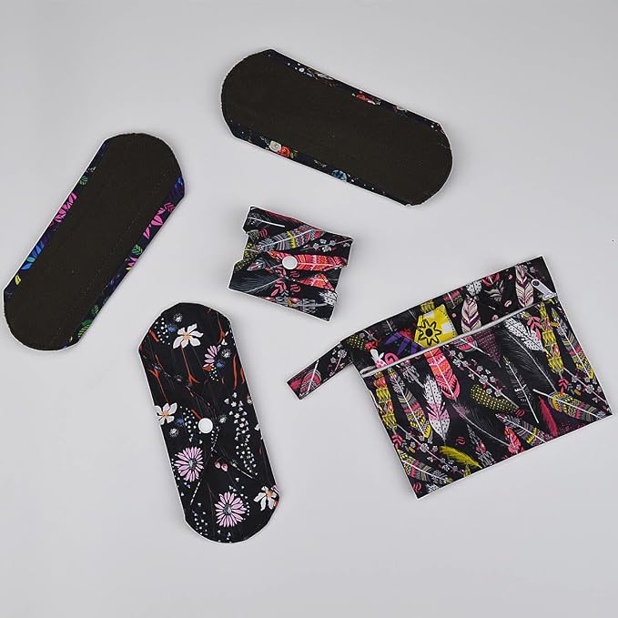 12 Pieces Cloth Menstrual Pads,Reusable Sanitary Pads,11 Pieces 8 Inch Panty Liner + 1 Picese Mini Bag