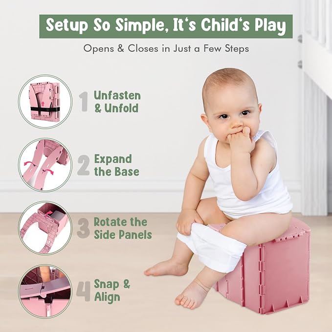 Teo - Portable Toddler Travel Potty – Foldable, Lightweight, Leak-Proof Toilet for Kids with Travel Bag & Disposable Liners – Compact Potty Chair for Home & On-the-Go Use (Berry Pink)