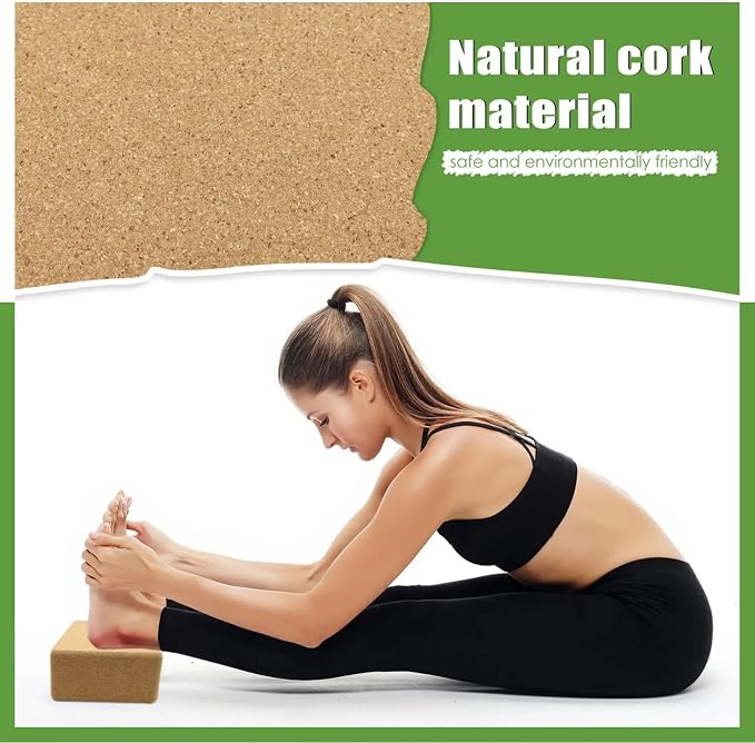 Cork Yoga Blocks, Natural Cork, High Density with Non Slip Surface, Eco-Friendly Accessories for Women, Ideal for Yoga, Pilates, Stretching…