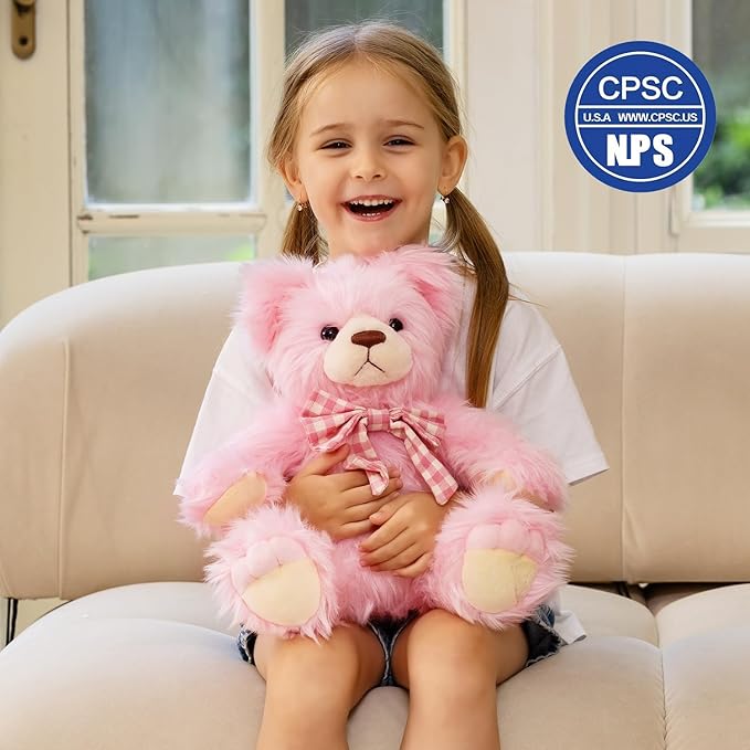 MorisMos Teddy Bear Stuffed Animal,14'' Long Fur Stuffed Bear Plush Toy Gift for Kid Girl Boy Toddler Teen Adult,Cuddly Teddy Animal Toy Decor for Baby Shower Birthday Valentine’s Day Party Favor,Pink