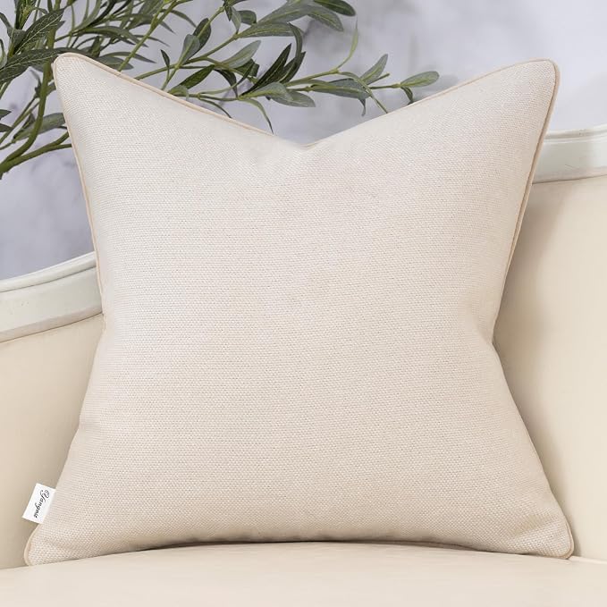 Neutral Floral Pillow Cover 18 x18 Inches, Vintage Chenille Square Throw Pillow Cover Soft Decorative Farmhouse Accent Couch Pillow Cover for Living Room Bedroom, Beige