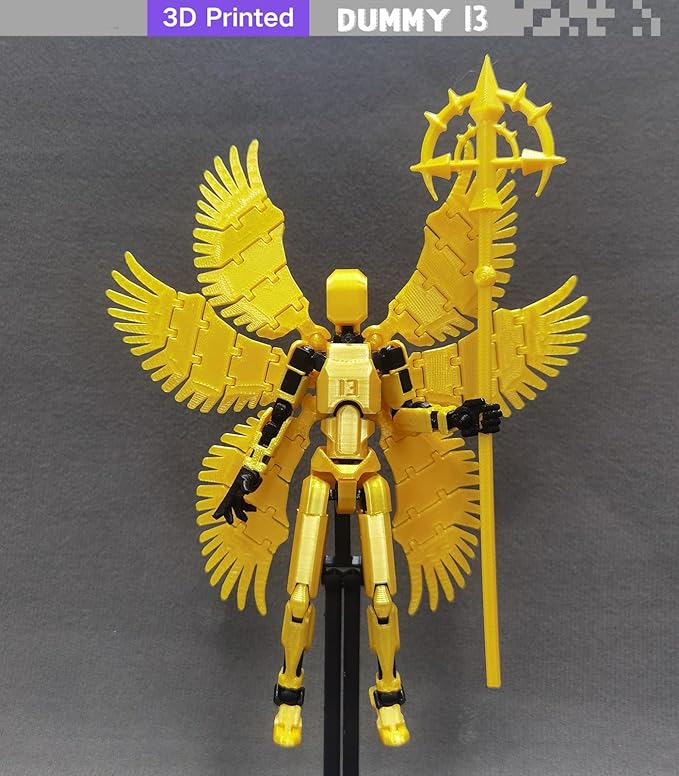 (Assembly Completed) 3D Printed T13 Action Figure, 5.5 Inch Multi-Jointed Movable Dummy 13 Toy,Dummy 13 Robot Action Figure with Lots of Weapons ﻿, Gold