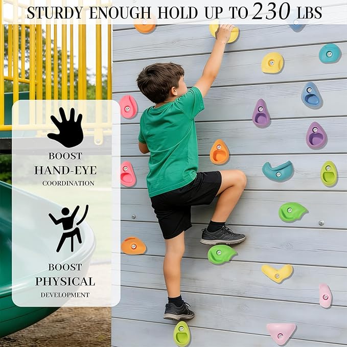 32 PCS Rock Climbing Holds for Kids,Rock Climbing Wall Grips Climbing Rocks Wall Kit for Indoor and Outdoor Playground Play Set with Hardware（Pastel Color）