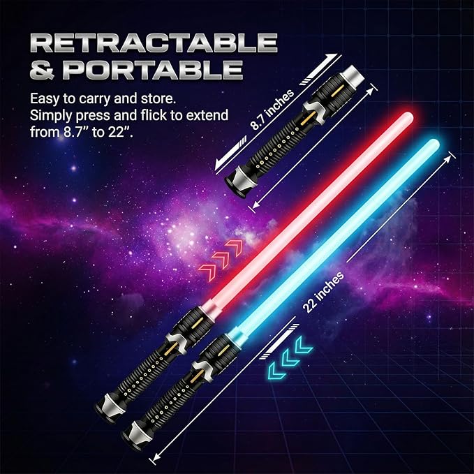 Red Blue Light Sabers for Kids-2pack Cosplay Retractable Detachable LED Light SaberToy Set with Girls Boys and Adults-Gift for Halloween Christmas Birthday Party