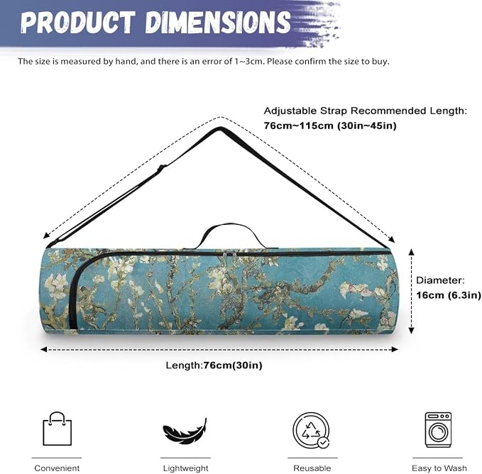 Yoga Mat Bag with Adjustable Shoulder Strap and Handle Zipper, 30in Wide x 6.3in Diameter for Yoga Mat Storage