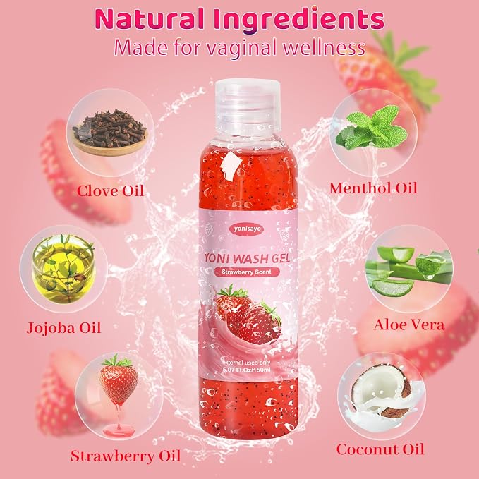 2 PCS Yoni Wash, Natural Feminine Wash for Women Ph Balance, Yoni Body Wash Soap Vaginal Wash Gel for Intimate Moisturizing Deodorant Remove Odor, Strawberry Scent
