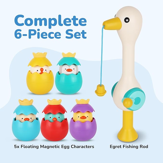 ArtCreativity Magnetic Fishing Toy - Baby Bath Game Fishing Rod with Strong Magnets Catch Floating Plastic Eggs - Waterplay Toys Set for Toddlers Boost Eye-Hand Coordination & Sensory Development