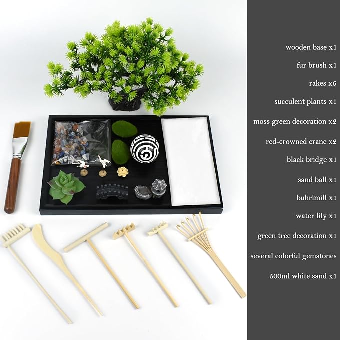 Artcome Japanese Zen Sand Garden for Desk - Home, Office Desk Accessories - Crafted Meditation Therapy Rectangle Tray - Mindful Relaxation Tool for Stress Relief