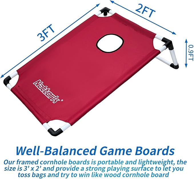 Portable Cornhole Set PVC Framed Corn Holes Outdoor Game Set with 2 Cornhole Boards, 8 Cornhole Bean Bags and Carrying Case, Camping Games Indoor Outdoor for Adults, Travel Camping Accessory