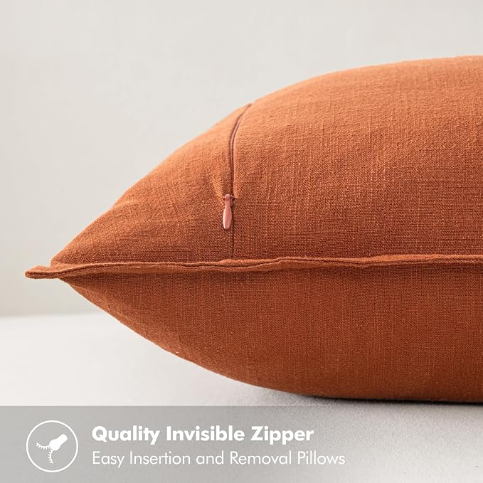 MIULEE Decorative Linen Euro Sham Pillow Covers 26x26 Rust | Boho Farmhouse Fall Autumn Couch Throw Pillows for Bed, Pack of 2 Accent Modern Pillowcases, Sofa Livingroom Home Decor