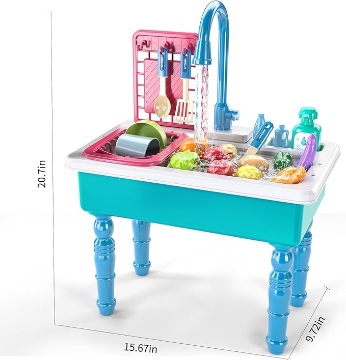 Play Kitchen Sink Toys, Blue Electric Dishwasher Playing Toy with Running Water, Play Food & Tableware Accessories, Kitchen Set Toys, Role Play Sink Set for Toddlers Kids Boys Girls