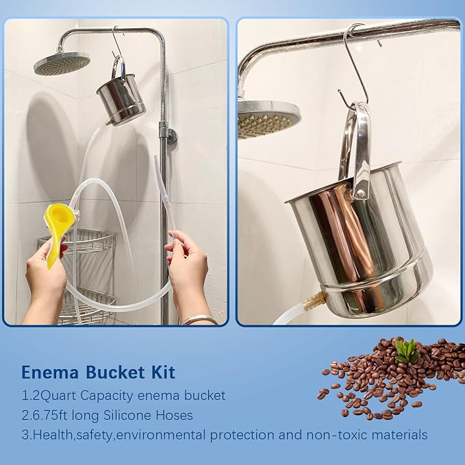Smokitcen Coffee Enema Bucket Kit Stainless Steel 1.8 Quart Capacity for Cleansing Detox Enemas