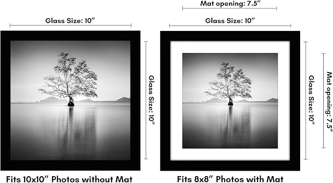 Americanflat 10x10 Picture Frame with Shatter-Resistant Glass - Use as 8x8 Frame with Mat or Display 10x10 Photo Without Mat - Signature Collection - Square Frames for Wall Display - Black | Shatter-resistant glass, sawtooth hangers included, secure tu...