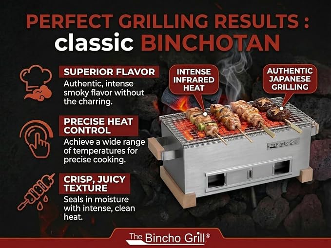 The Bincho Grill Binchotan Charcoal for Japanese BBQ. Natural Hardwood High-Grade Yakitori and All Types of Grills. (9.9 lbs / 4.5 kg) Black