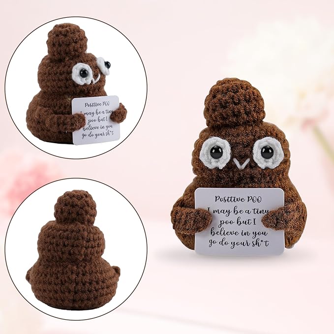 Hoedia Handmade Emotional Pickle Gift, Cucumber Crochet Doll Inspirational Gifts with Cards, Cute Knitted Funny Support Pickle Potato Friend Birthday (Positive Poo)