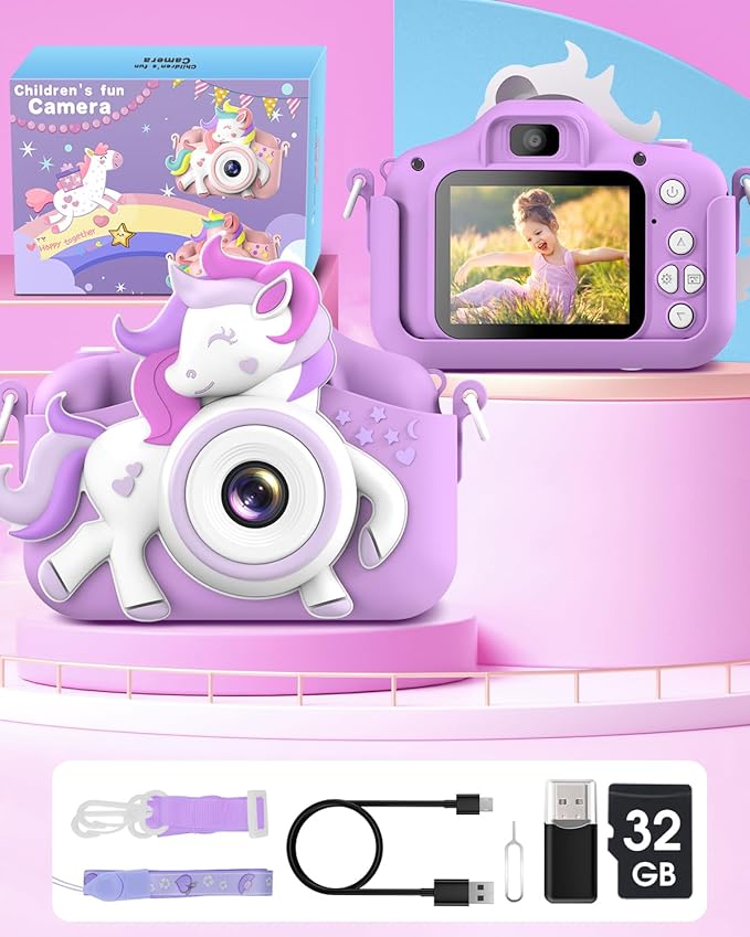 Kids Camera for 3-8 Years Old Toddlers Childrens Boys Girls Selfie Camera 20 MP HD 1080P IPS Screen Dual Digital Toy Camera for Kids Christmas Birthday Gifts with 32Gb Card