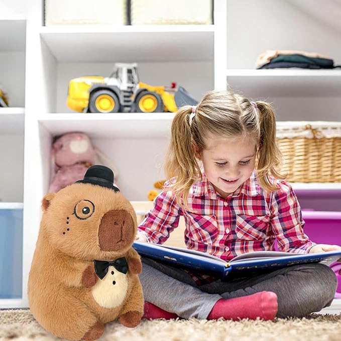 Ditucu Original Gentleman Capybara Plush with Bowler Hat 9 inch Cute Capibara Stuffed Animal Soft Plushies Toys Gifts for Kids Brown