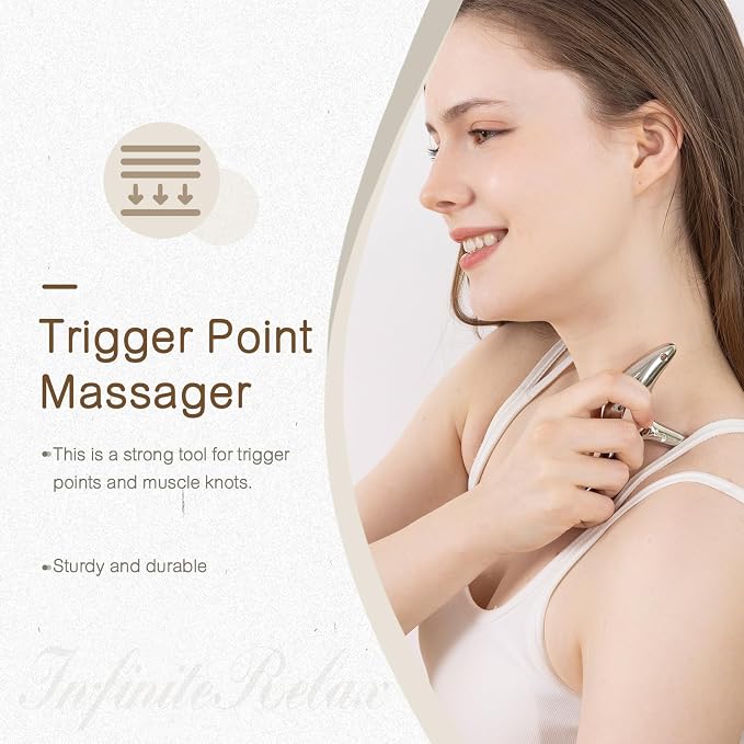 Metal Trigger Point Massage Tool for Deep Tissue Massage & Acupressure Body Gua Sha Tool, Muscle Scraper Massager, Thumb Saver Tool, Fascia Blaster for TMJ Relief