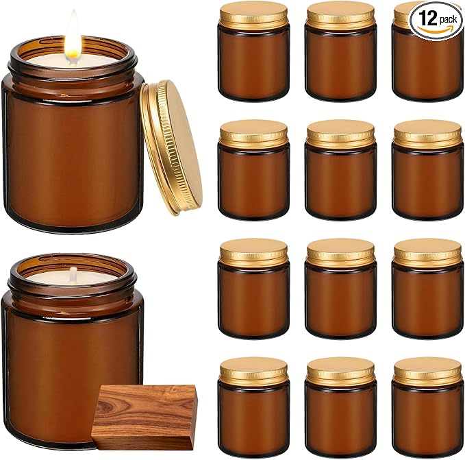 12 Pack 8 oz Mahogany & Teakwood Scented Soy Candles, Bulk Glass Jar Candles, Aromatherapy Candles for Home, Office, Wedding, Party & Gifts