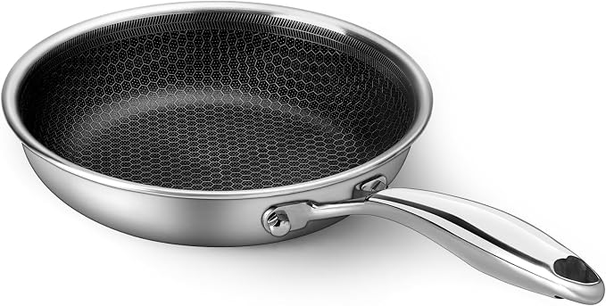 Innerwell 8" Non Stick Frying Pans,Stainless Steel Nonstick Frying Pan | Honeycomb nonstick coating, PFOA-free & non-toxic. Compatible with All Stoves, Easy to clean.Oven &Dishwasher Safe