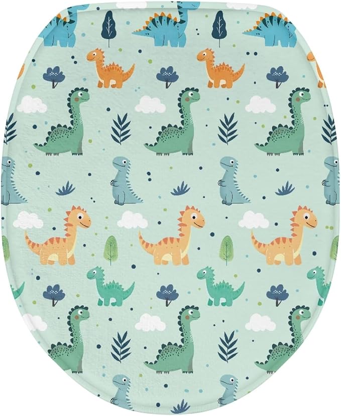 Dinosaur Toilet Lid Cover, Comfortable Dustproof and Reusable Toilet Seat Cover, Flannel Soft Bathroom Accessories Toilet Lid Cover