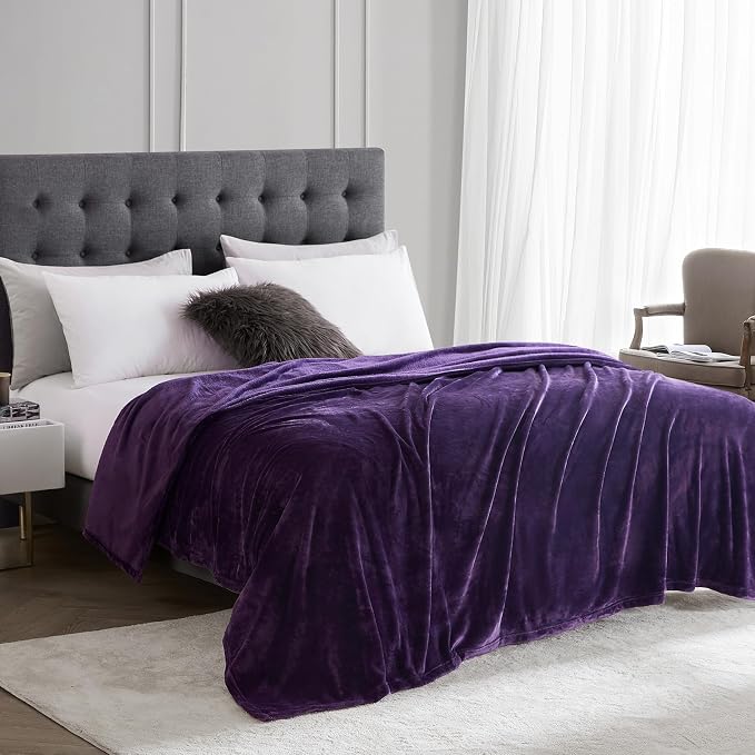 Hansleep Throw Purple Fleece Blanket, Soft Flannel Bed Blanket | Fuzzy Cozy Blanket 50x60 Inches, Multi-use for Bed, Sofa, Couch, Travel, Camping, All Season Warm Lightweight Cover
