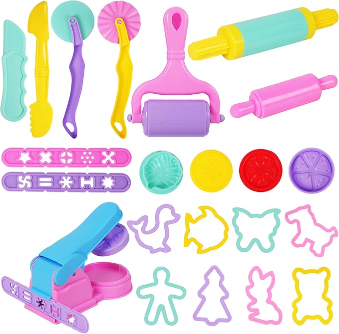 Dough Tools Set for Kids – 22 PCS Macaron Color Dough Play Tools with Animal Cutters, Dough Tool Set for Ages 3-8 (Random Colors)